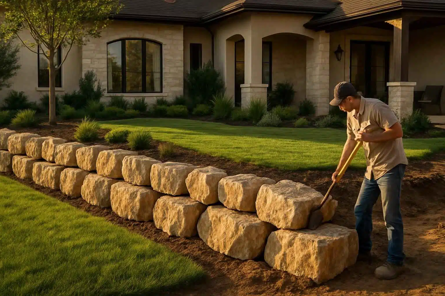 Boulder Retaining Wall Builder in Fredericksburg TX