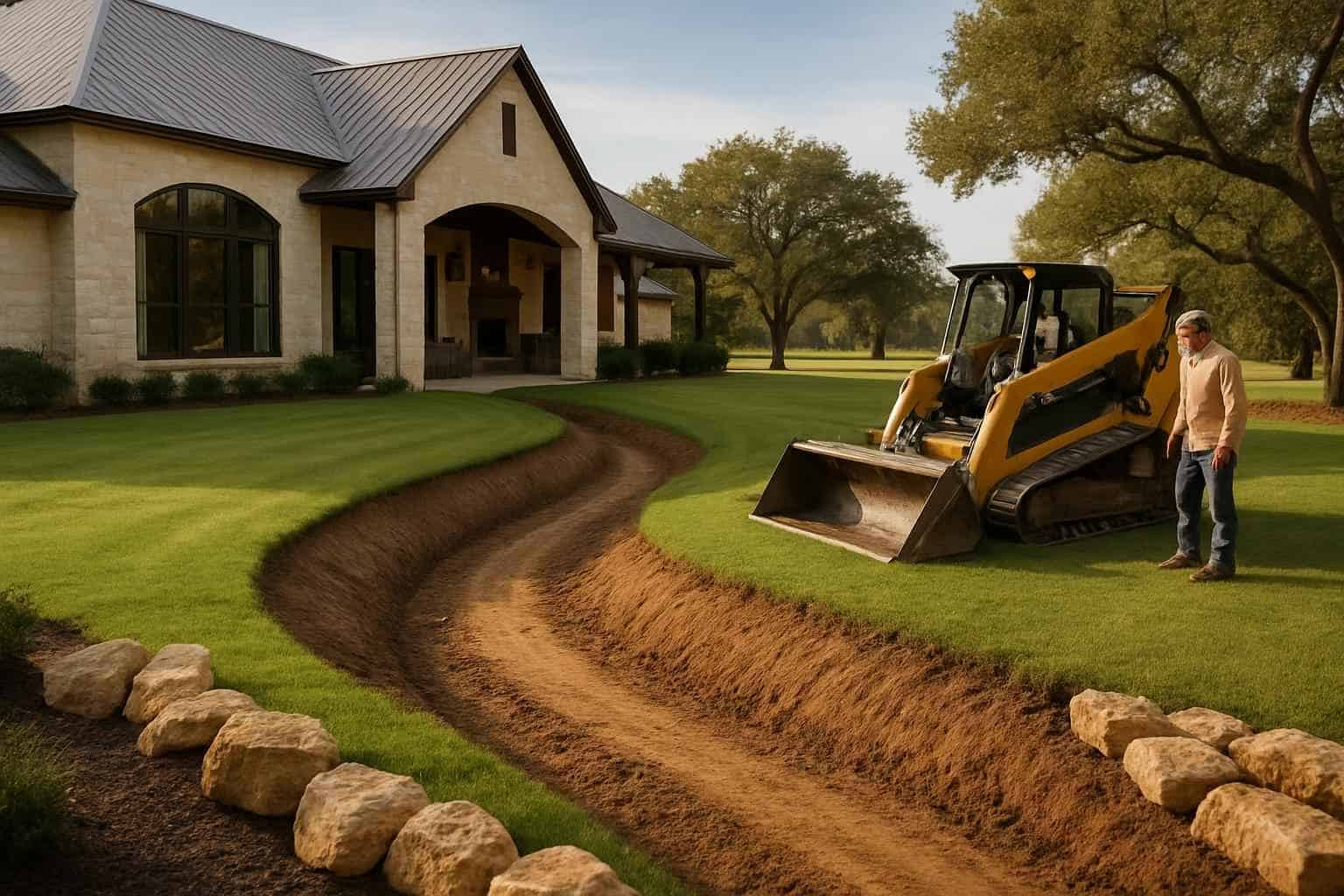 Drainage Solutions Contractor In Stonewall TX Grading Swale Contractor in Stonewall TX
