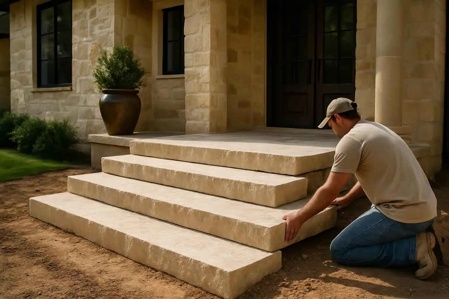 Stone Entry Steps Installation in Fredericksburg TX