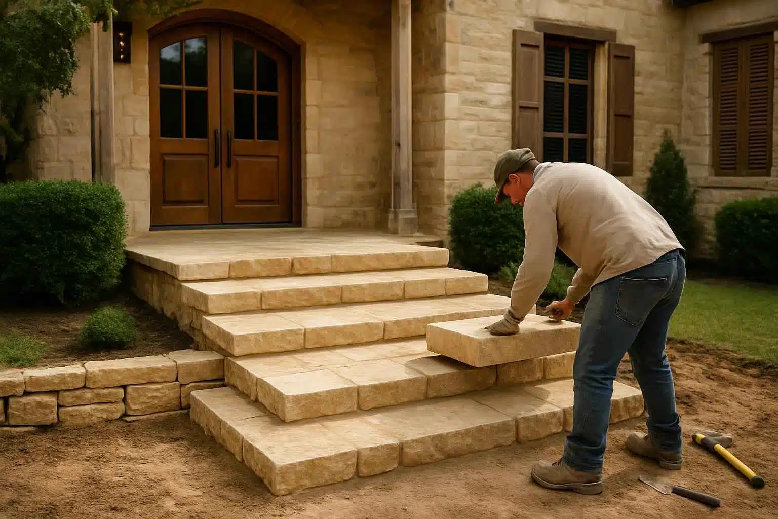Stone Entry Steps Installation in Luckenbach TX