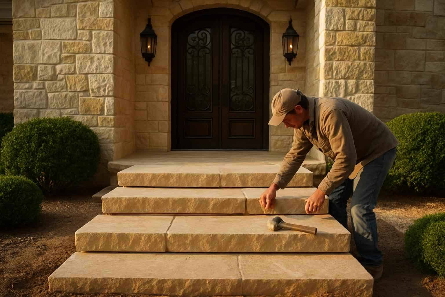 Stone Contractor In Stonewall TX Stone Entry Steps Installation in Stonewall TX