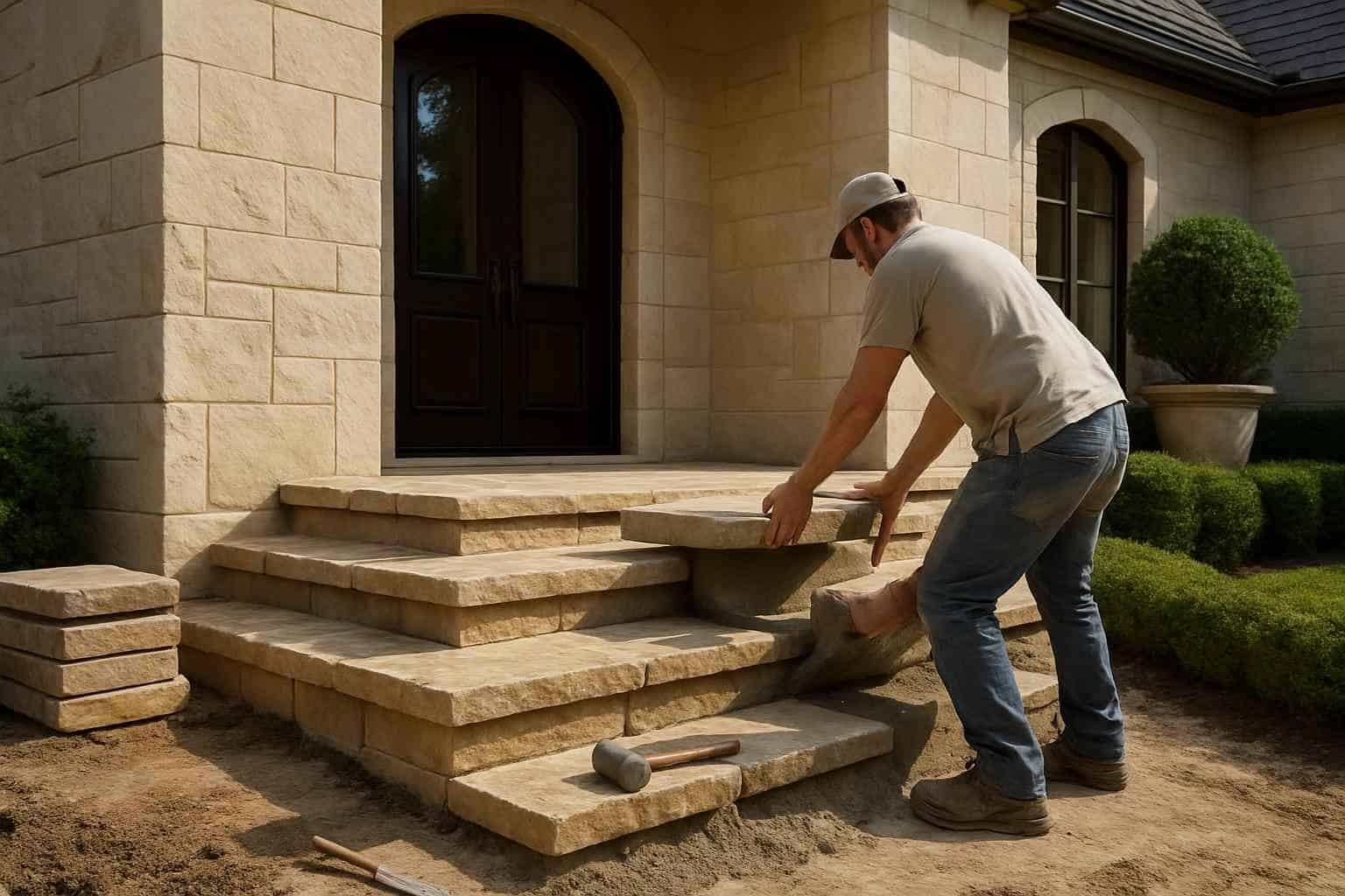 Stone Contractor In Willow City TX Stone Entry Steps Installation in Willow City TX