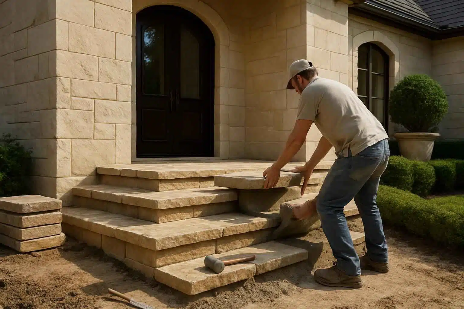 Stone Entry Steps Installation in Willow City TX