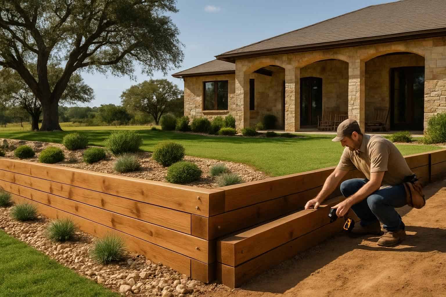 Retaining Wall Contractor In Stonewall TX Timber Retaining Wall Builder in Stonewall TX