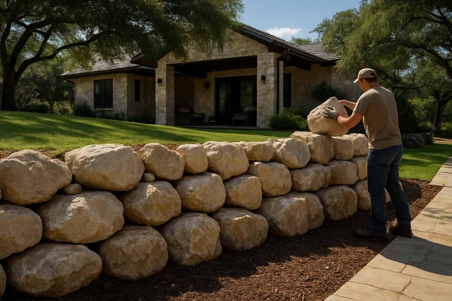 Boulder Retaining Wall Builder in Comfort TX