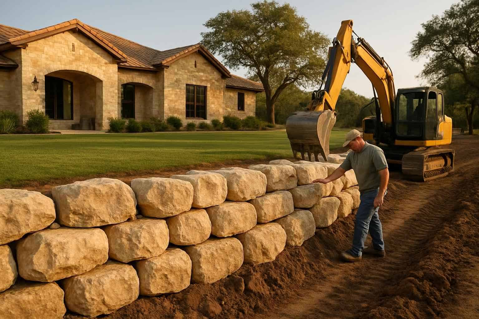 Boulder Retaining Wall Builder in Doss TX
