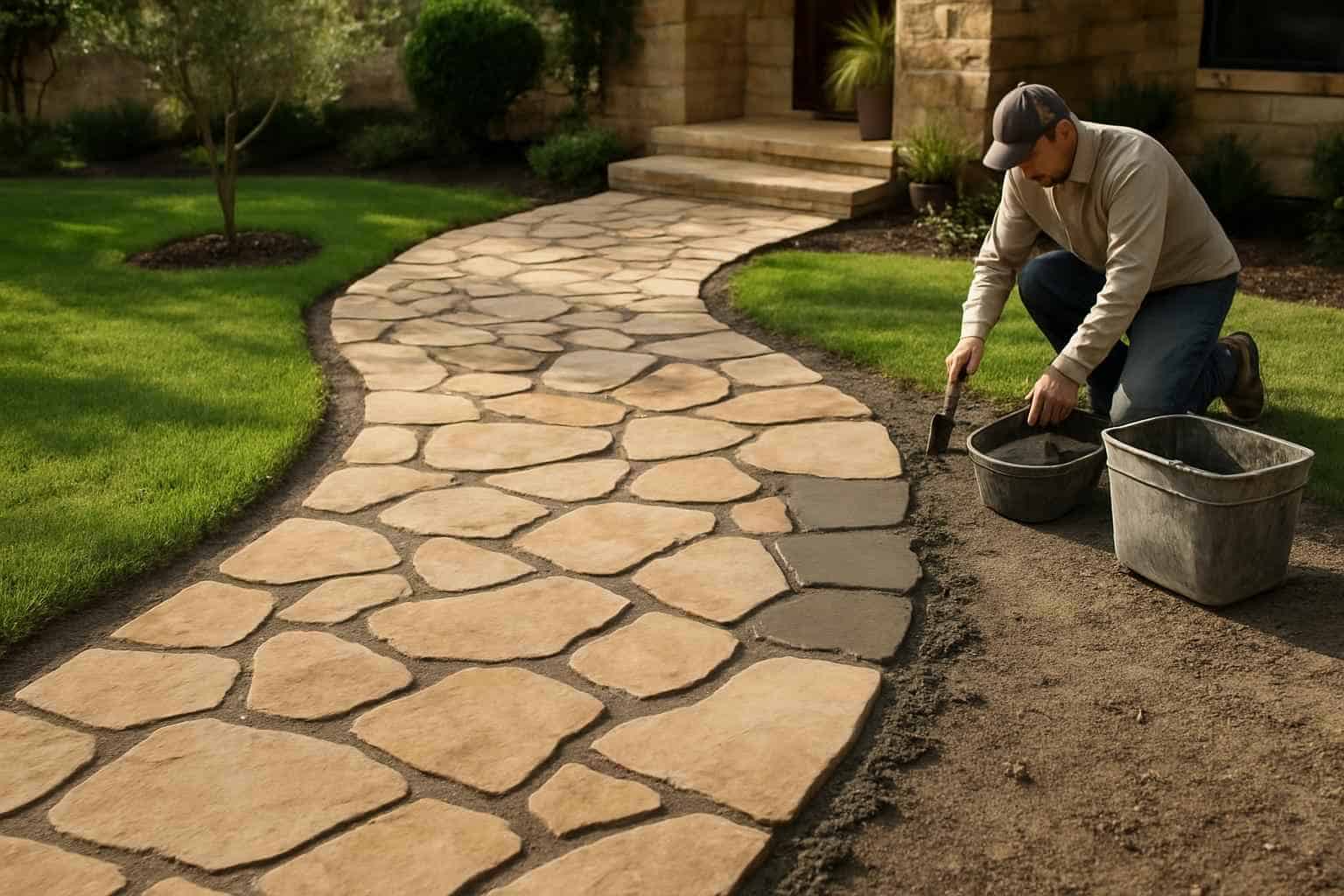 Flagstone Walkway Installer in Hye TX