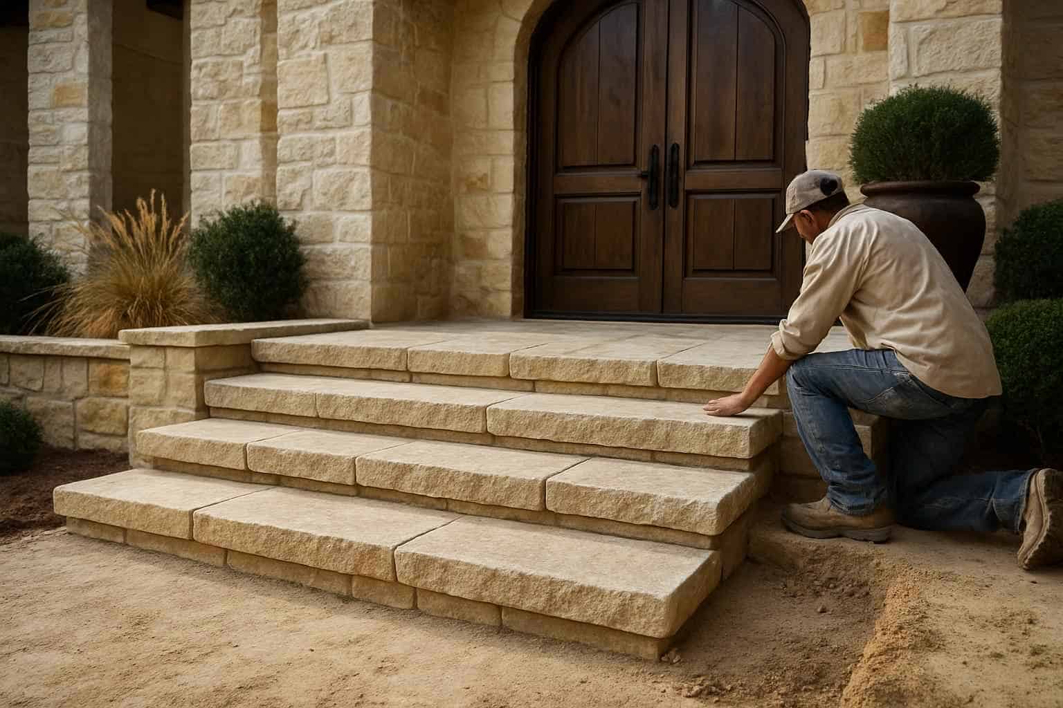 Stone Entry Steps Installation in Kerrville TX