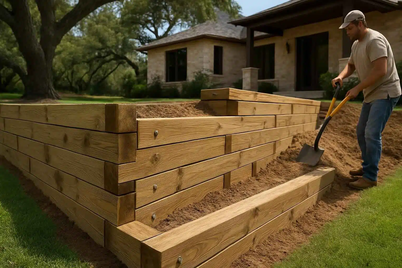 Timber Retaining Wall Builder In Kerrville TX