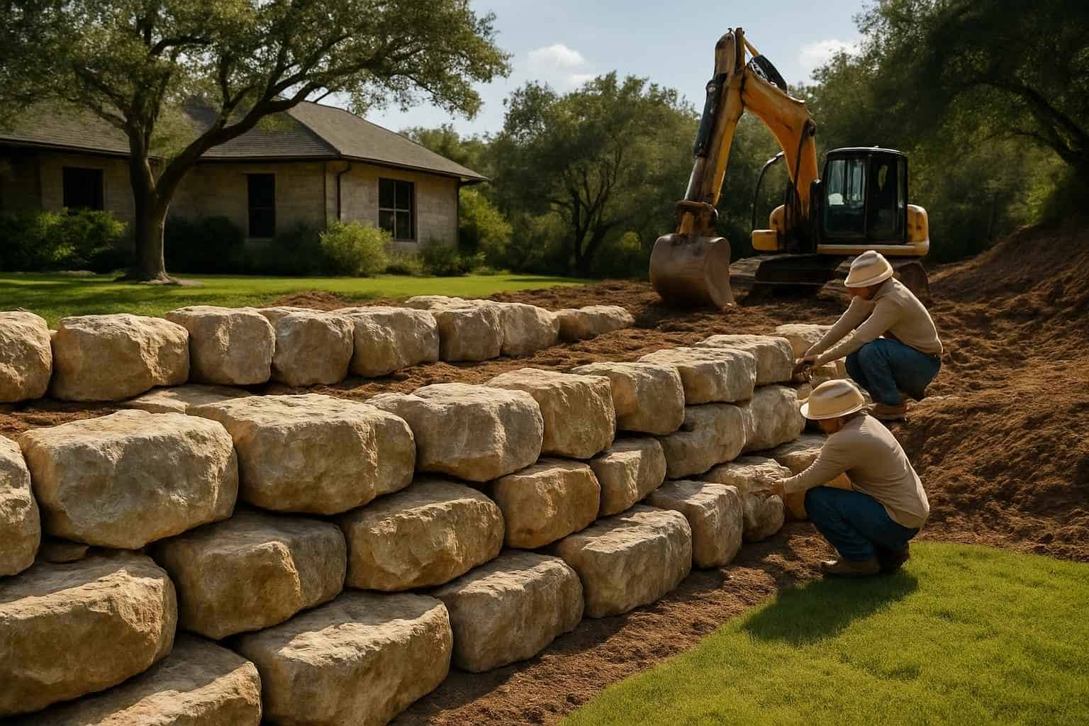 Boulder Retaining Wall Builder in Ingram TX