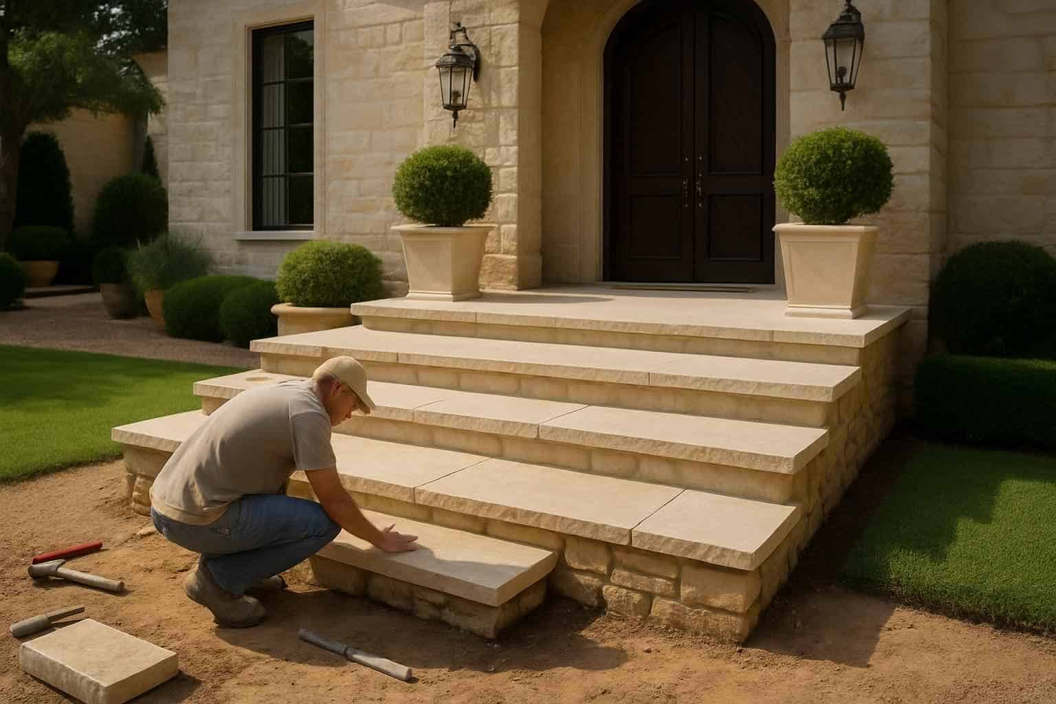 Stone Entry Steps Installation in Waring TX