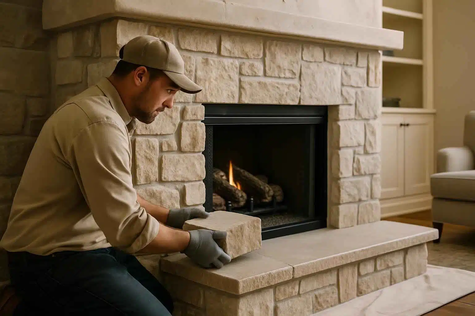 Stone Fireplace Surround Installer in Center Point TX