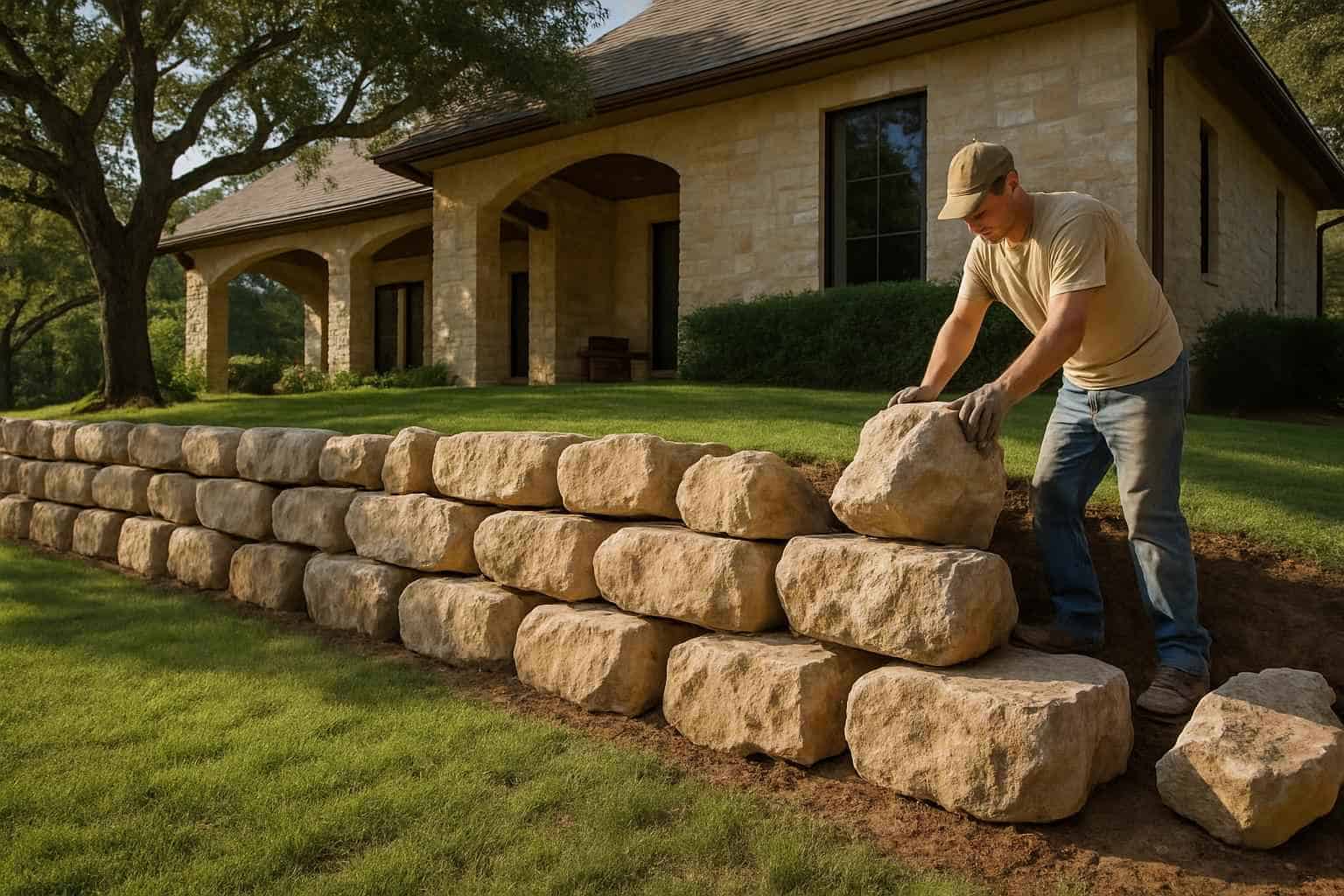 Boulder Retaining Wall Builder in Hunt TX