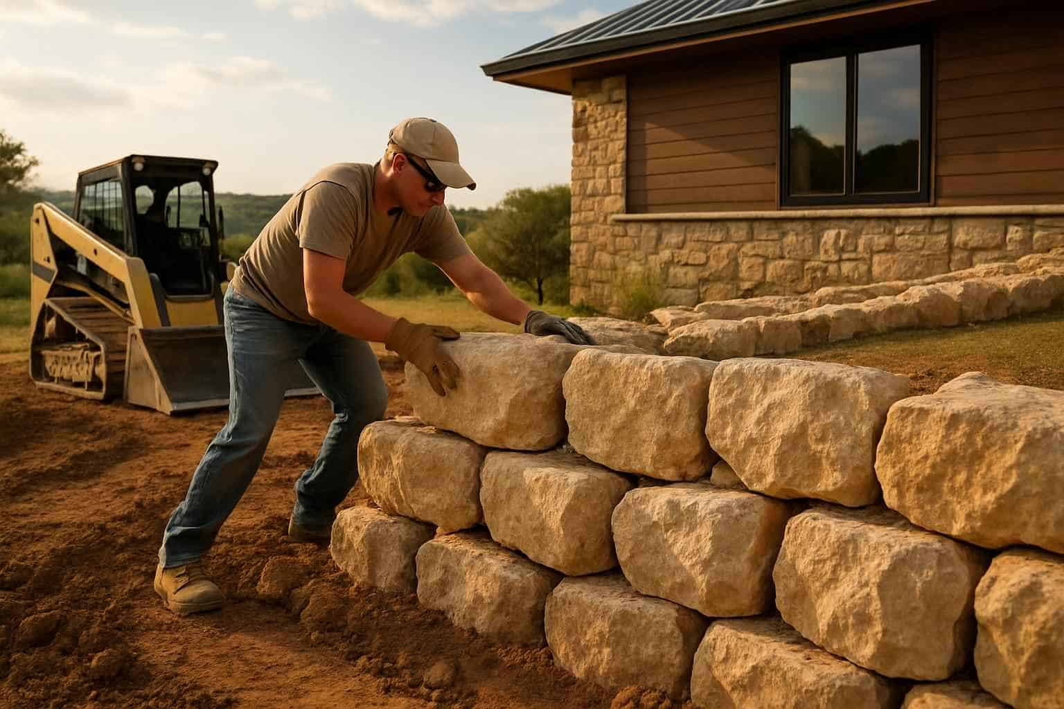 Boulder Retaining Wall Builder in Round Mountain TX