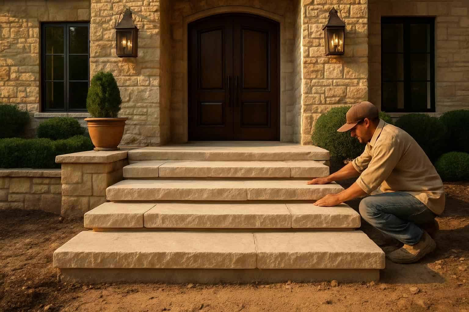 Stone Entry Steps Installation in Hunt TX