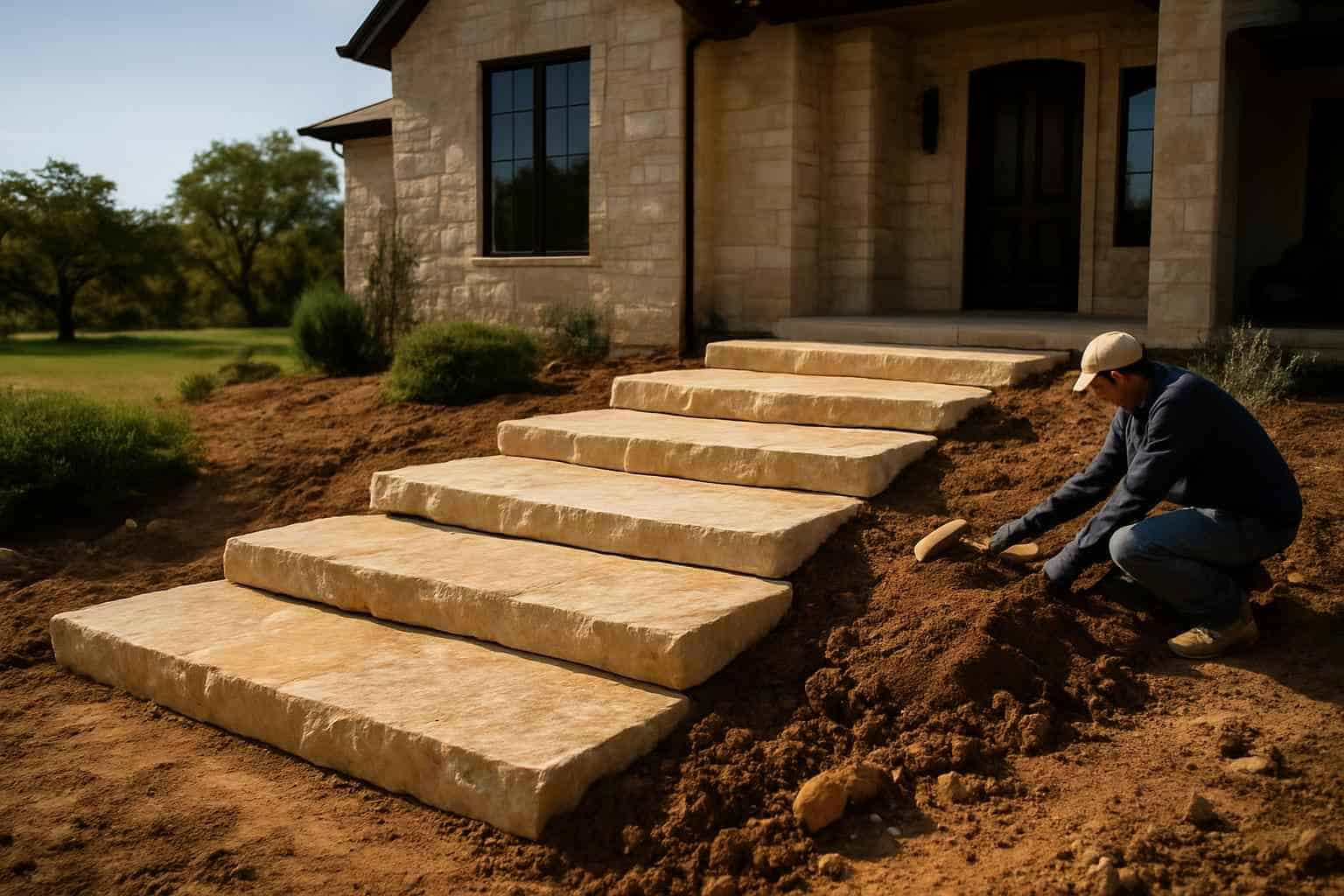Stone Entry Steps Installation in Round Mountain TX