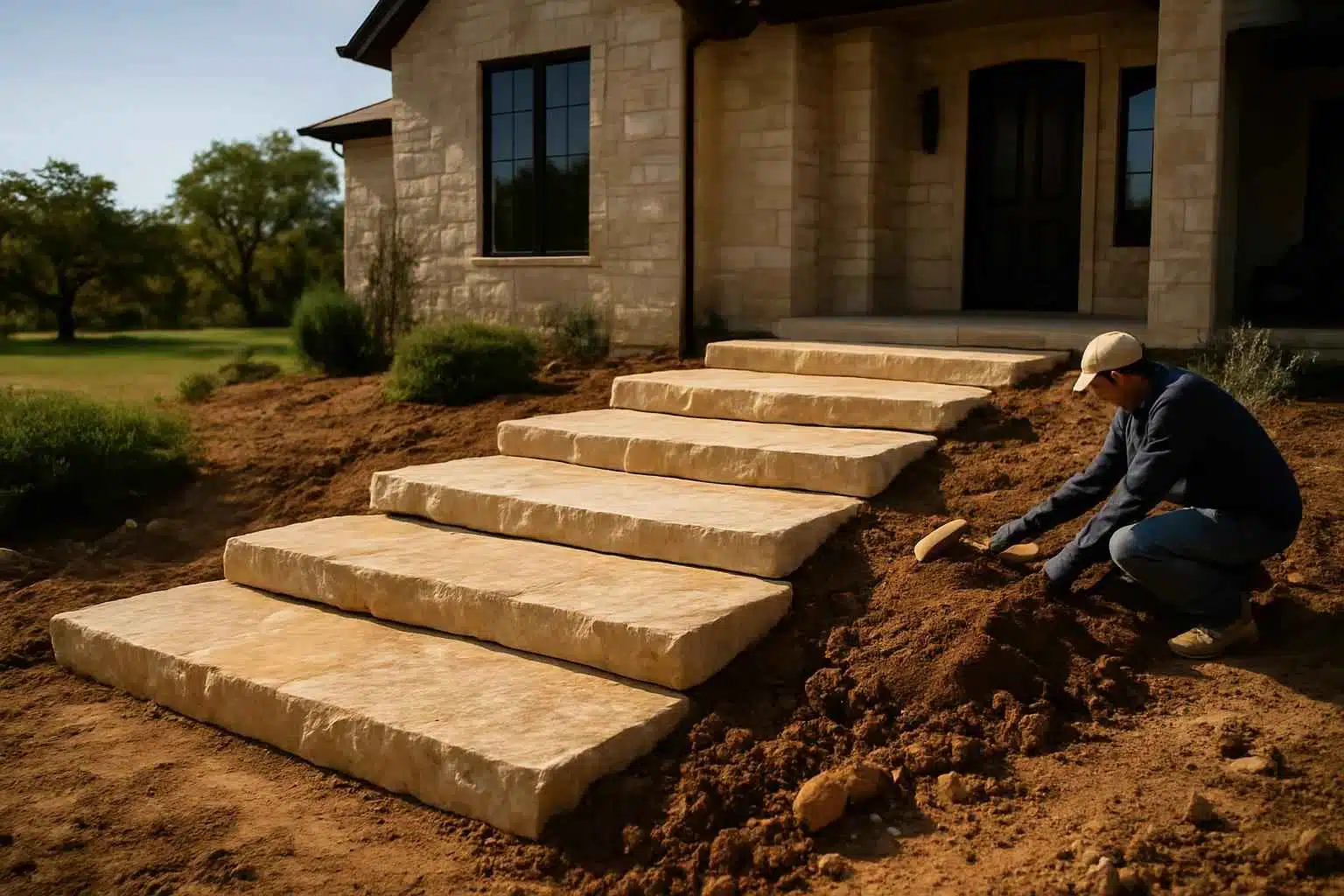 Stone Entry Steps Installation in Round Mountain TX
