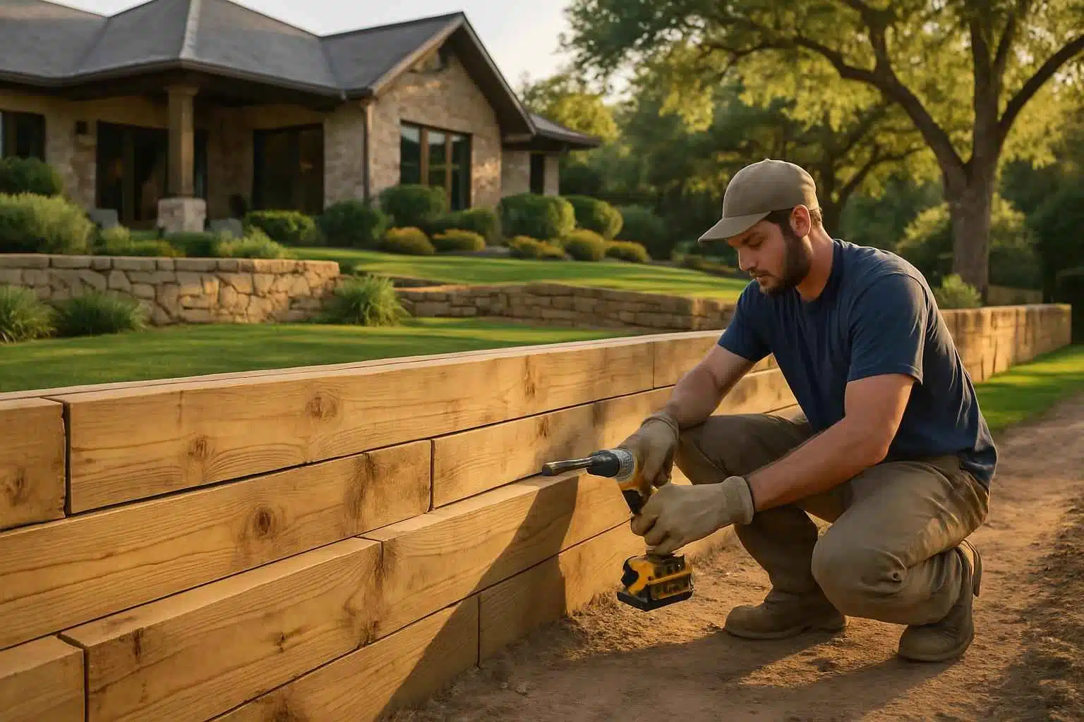 Timber Retaining Wall Builder in Hunt TX