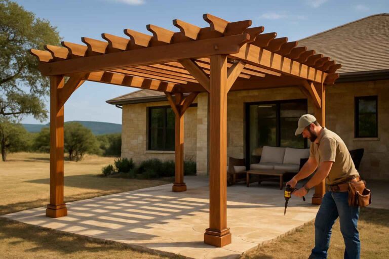 wood pergola builder in round mountain tx