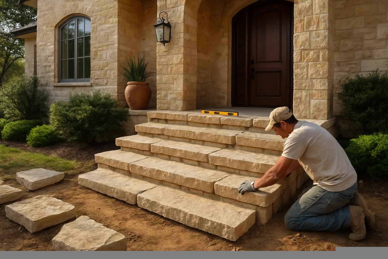 Stone Entry Steps Installation in Medina TX