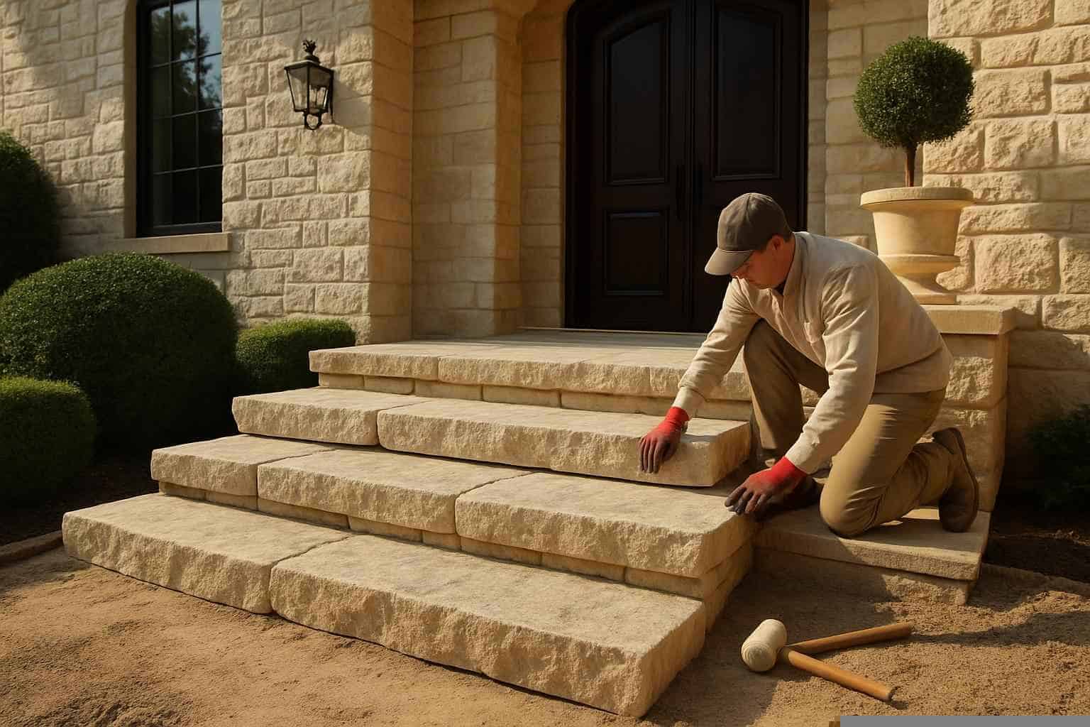 Stone Entry Steps Installation in Pontotoc TX